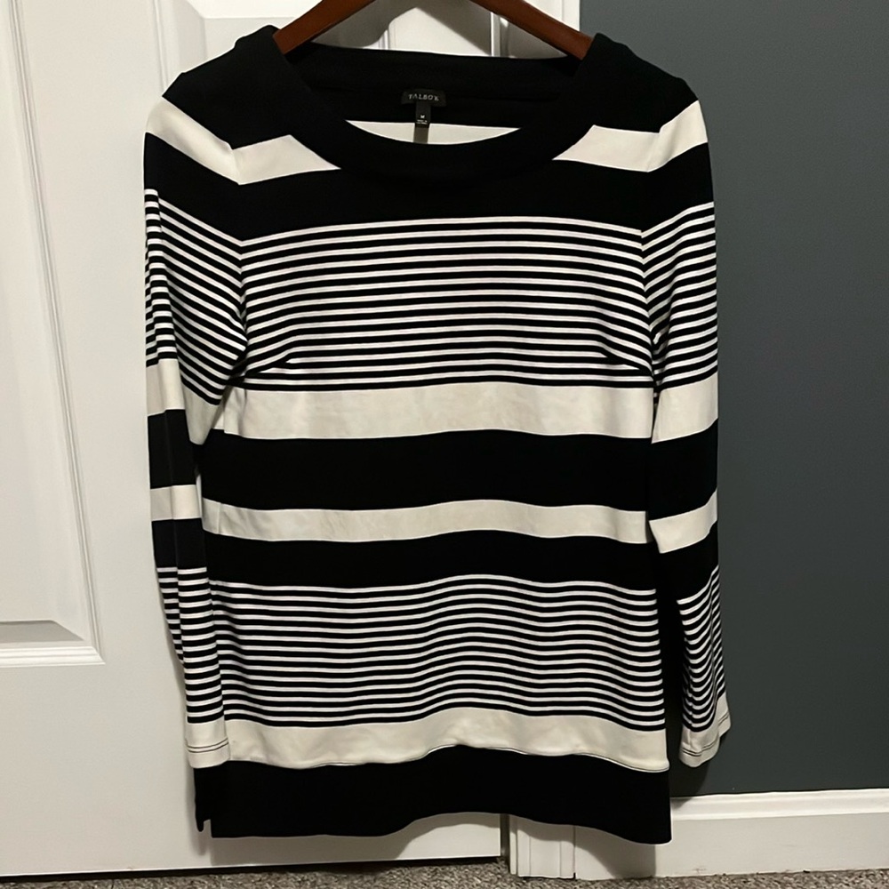 Talbots black and white stripe cotton pull over top size medium perfect cond